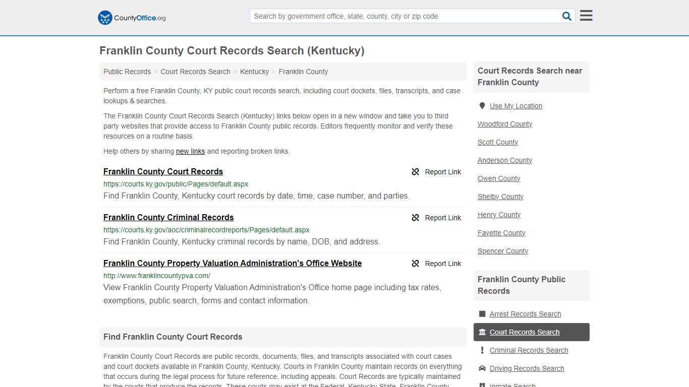 Franklin County Court Records Search (Kentucky) - County Office